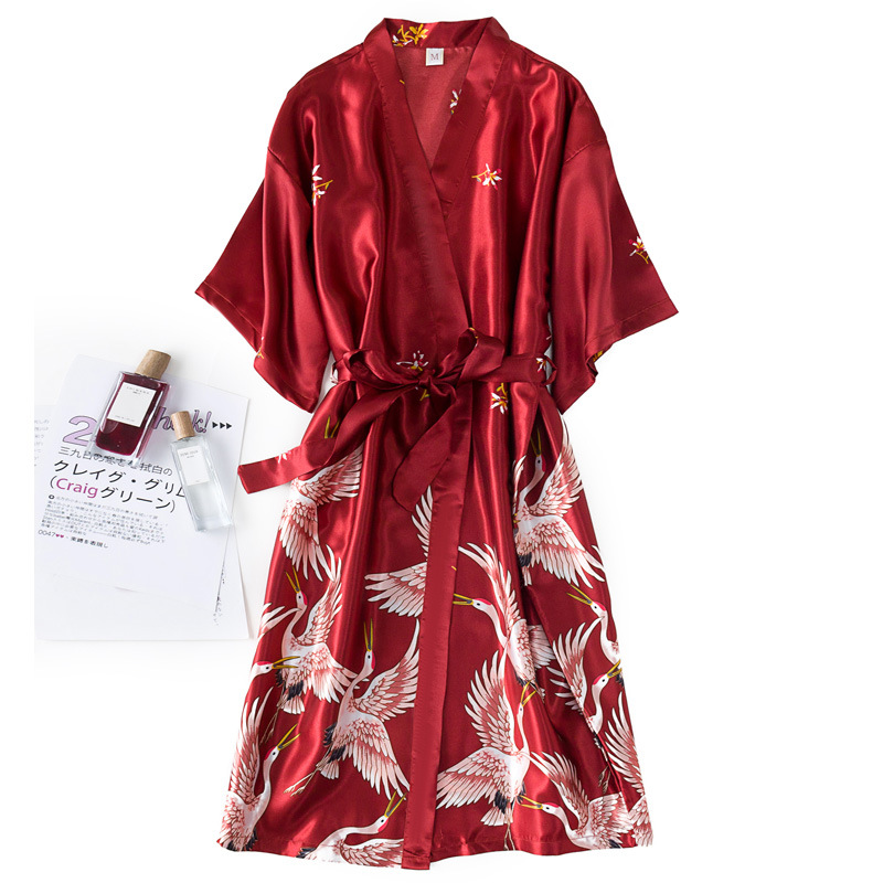 Burgundy Women 2PCS Faux Silk  - Robe Silk Women ulasan dan harga